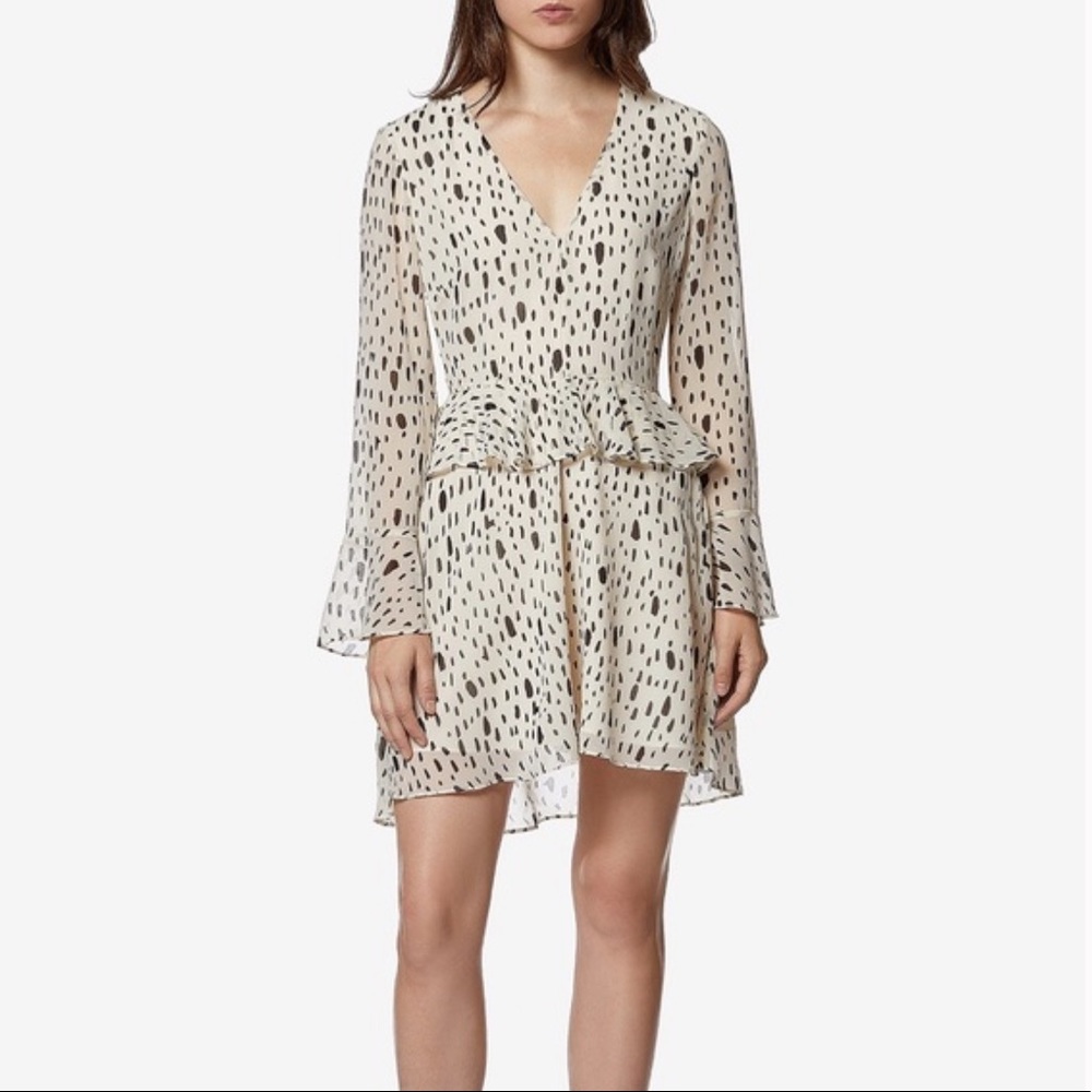 Avec Les Filles Black & White Mini Dress with Long Sleeves - Size Medium